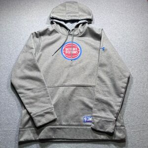 Under Armour Detroit Pistons NBA Combine Hoodie Mens Medium Gray ColdGear Fleece